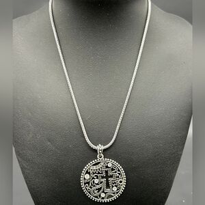 Halle Joy Promising Cross Silver Tone & Crystal Pendant Necklace 18"